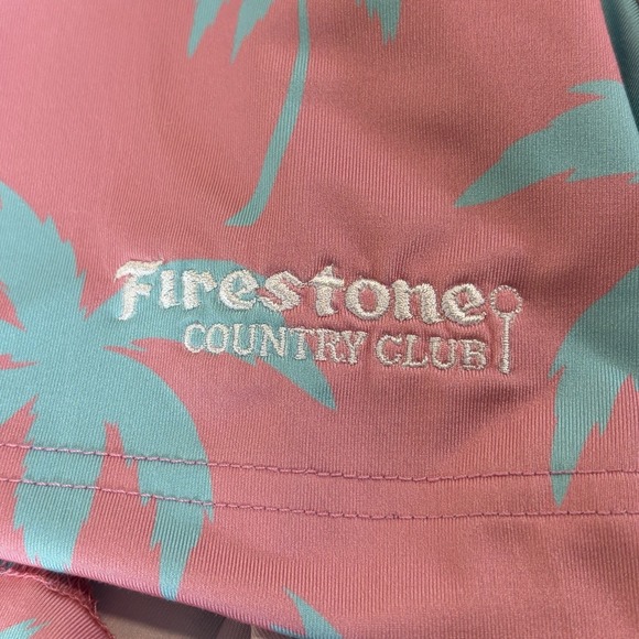 Waggle Golf Polo Shirt Men's 2XL Pink Teal Palm Tree Print Performance Stretch - Picture 4 of 7